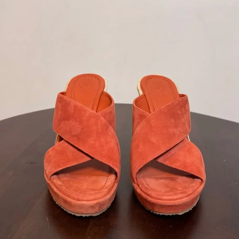 Tory Burch Bailey Suede Wedge Sandals - Size 7.5